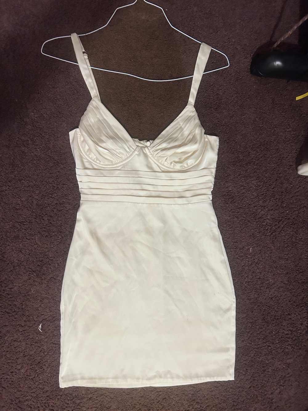 Princess Polly Cream Satin mini Dress with Pleated Bodice